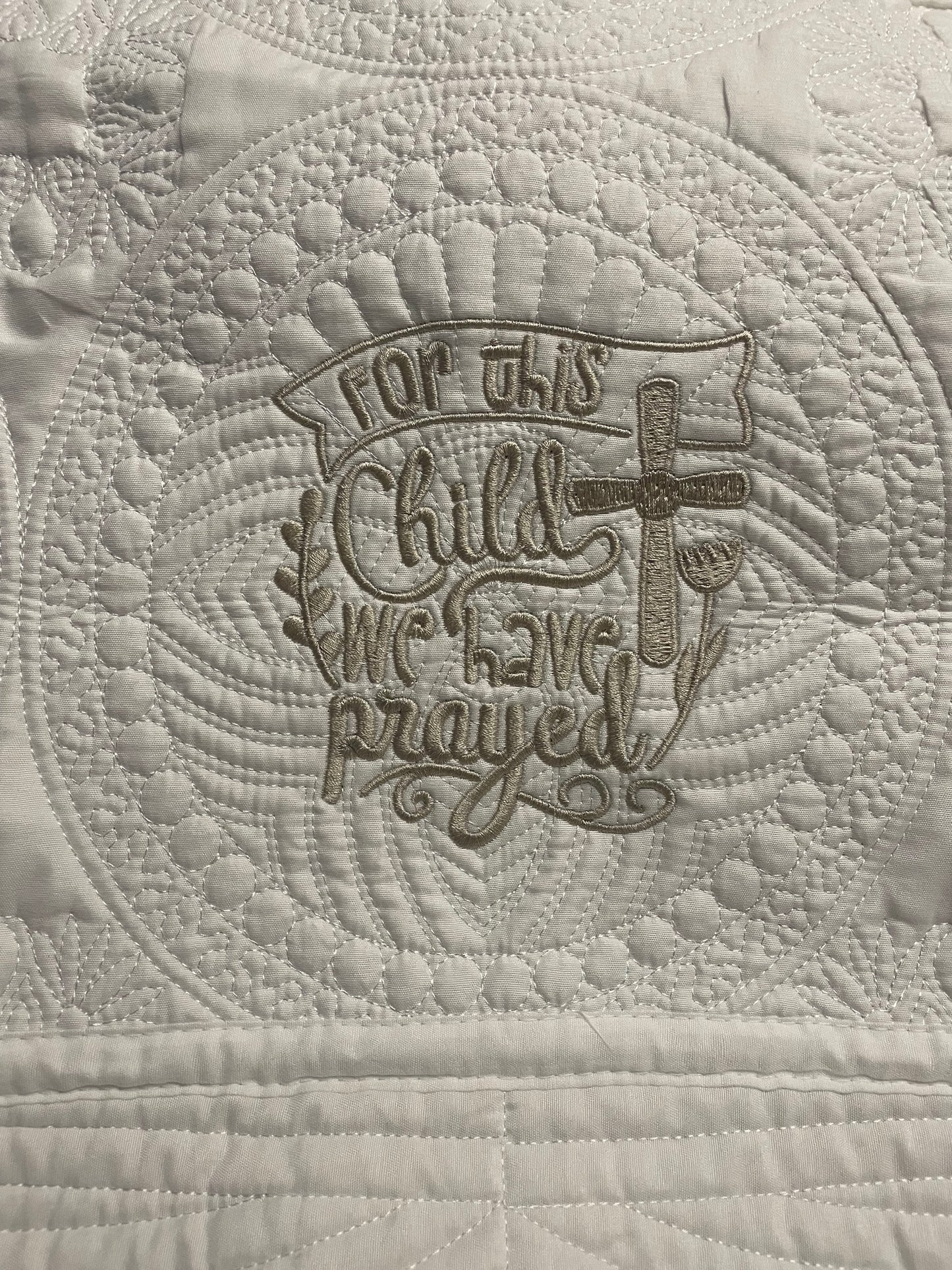 "For This Child We Have Prayed" White Baby Blanket