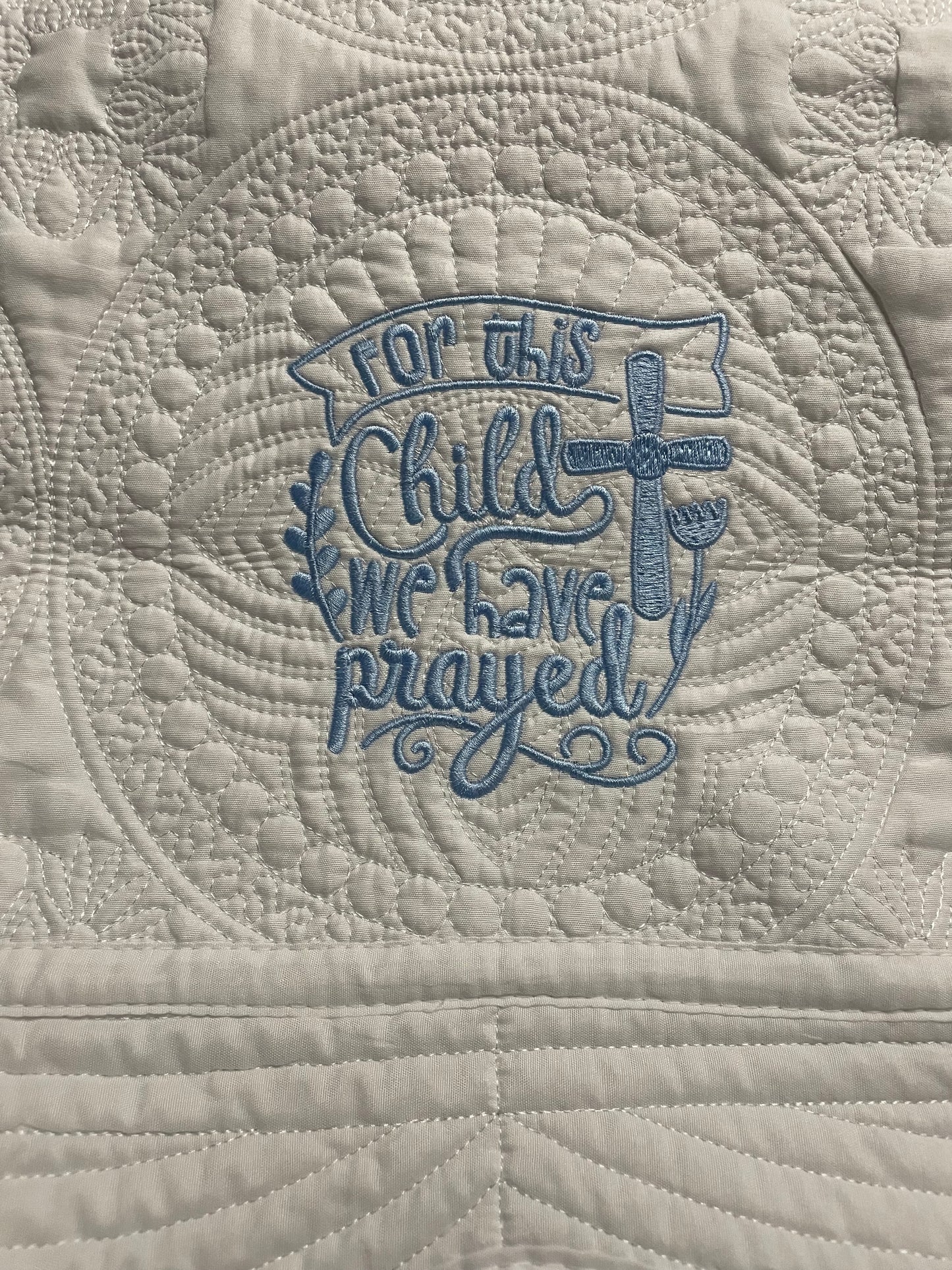 "For This Child We Have Prayed" White Baby Blanket