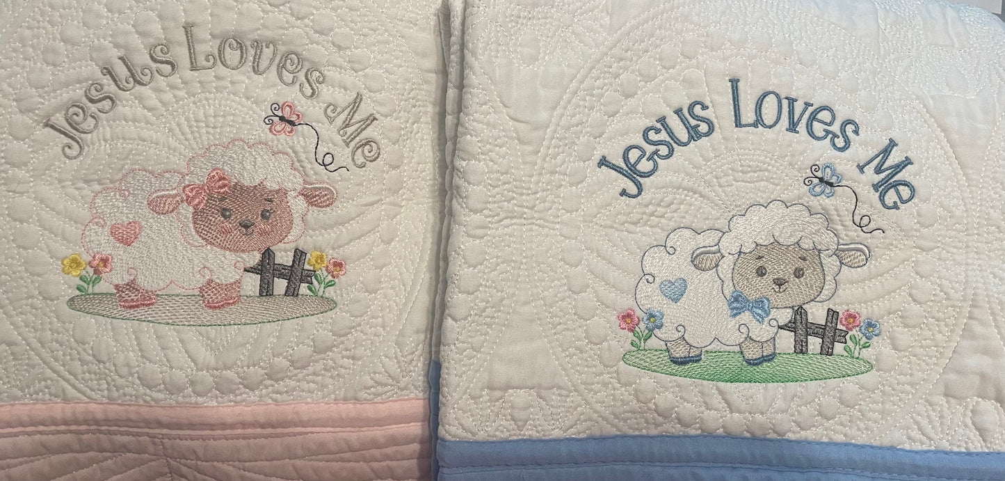"Jesus Loves Me" Color Trim Baby Quilt