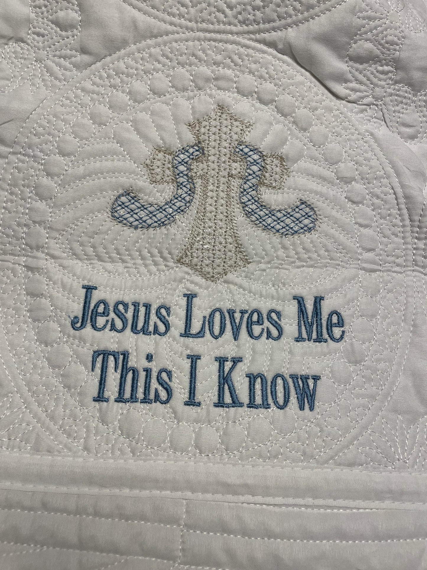 "Jesus Loves Me This I Know" White Baby Quilt