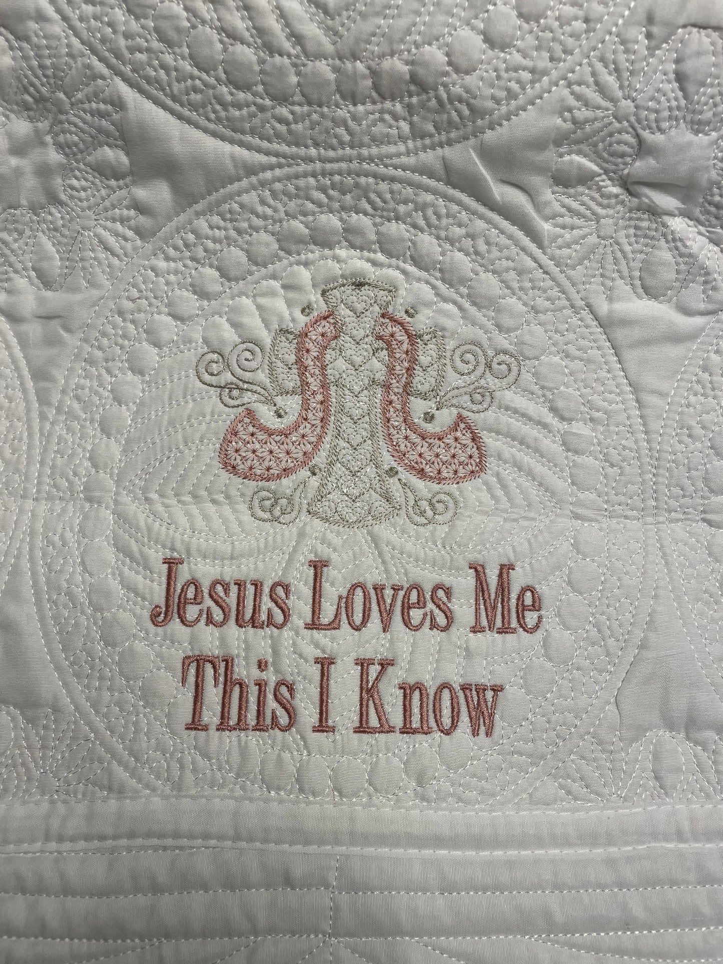 "Jesus Loves Me This I Know" White Baby Quilt