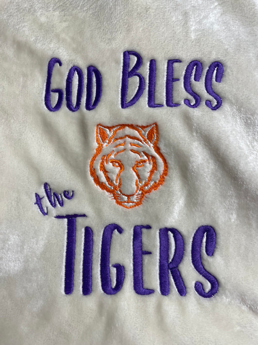 "God Bless the Tigers" Cream Throw