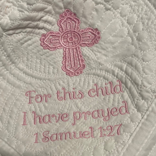"For This Child" White Baby Quilt