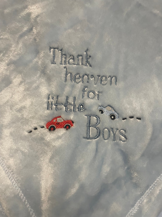 "Thank Heaven for Little Boys" Blue Baby Blanket