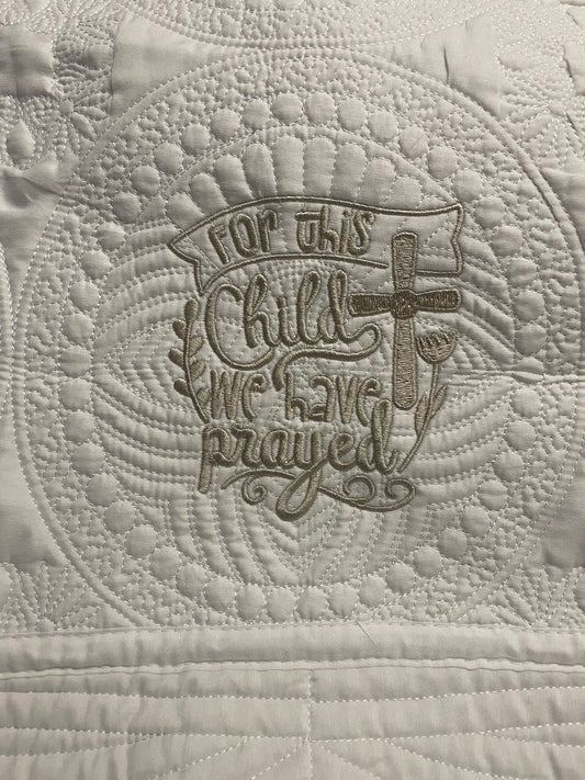"For This Child We Have Prayed" White Baby Blanket