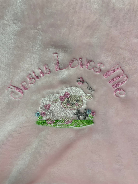 "Jesus Loves Me" Pink Baby Blanket