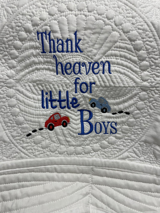 "Thank Heaven for Little Boys" White Baby Quilt