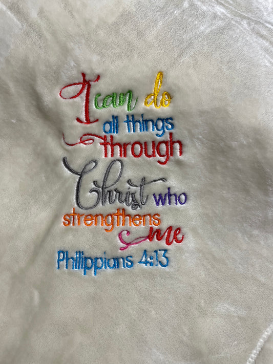 "Philippians 4:13" Cream Throw