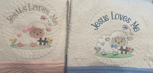 "Jesus Loves Me" Color Trim Baby Quilt