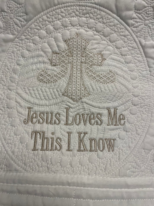 "Jesus Loves Me This I Know" White Baby Quilt